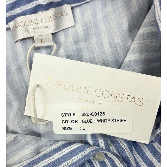Caroline Constas Striped Blue White Shirt Dress 100% Cotton Size Large NEW - Picture 6 of 7